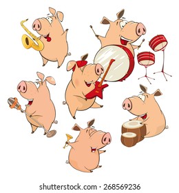 Set of cheerful pigs. Cartoon