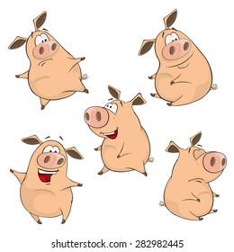 Set of cheerful pigs Cartoon 