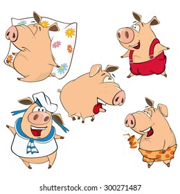 A set of cheerful pigs cartoon