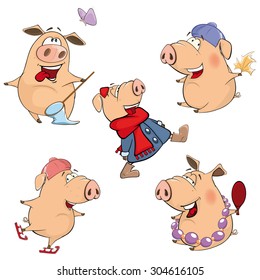 Set of cheerful pigs Cartoon 