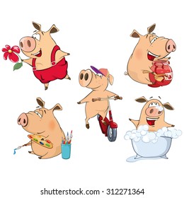 Set of cheerful pigs Cartoon 