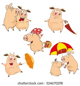 Set of cheerful pigs Cartoon 