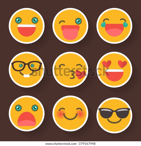 Set Cheerful Smiley Avatar Emoji Flat Stock Vector (Royalty Free) 379567948