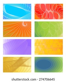 Set of cheerful vector  backgrounds for business card, flyer, leaflet, cover. Various color  red, orange, light green, violet, yellow, blue, turquoise