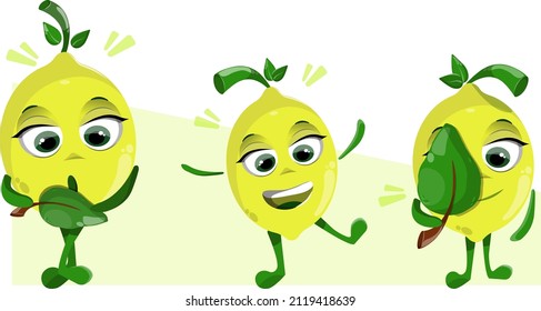 Set of cheerful yellow lemons