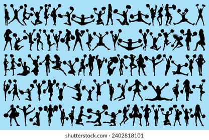 set of cheerleader or Cheer Dancer Silhouettes Vector illustration