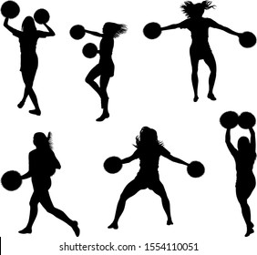 set of cheerleaders silhouettes  - vector illustration