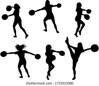set of cheerleaders silhouettes - vector illustration