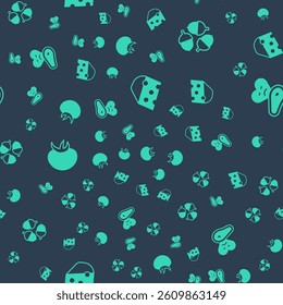 Set Cheese, Acorn, Tomato and Steak meat on seamless pattern. Vector