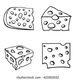 Set of cheese in black line style. Vector illustration