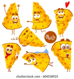 Set of cheese character. Isolated on white background.