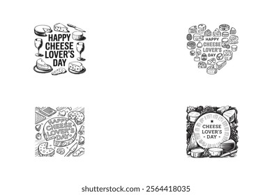 Set of Cheese Day Coloring book. Hand draw vector illustration