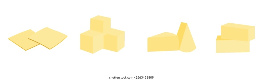 Set of cheese different angle vector on white isolated