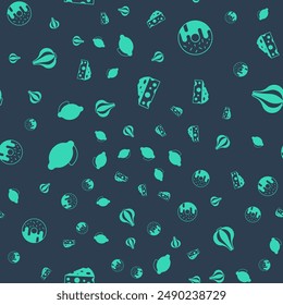 Set Cheese, Donut, Lemon and Garlic on seamless pattern. Vector