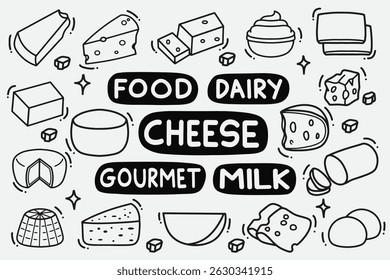 Conjunto de doodle de queso bueno para el fondo, el Fondo de pantalla, el diseño del elemento, el icono, el etc