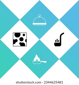 Set Cheese, Frying pan, Covered with tray and Kitchen ladle icon. Vector