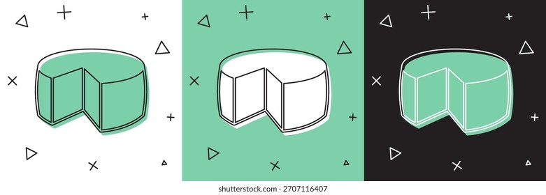 Set Cheese icon isolated on white and green, black background.  Vector