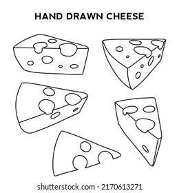 Set of cheese icons. Cheese isolated on a white vector set. Hand drawn cheese outline. Cheese sketch