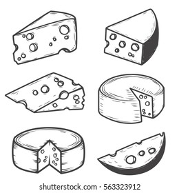 Set of cheese icons isolated on white background. Design elements for restaurant menu, poster. Vector illustration.