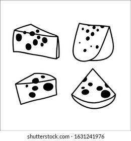 Set of cheese isolated on a white background.