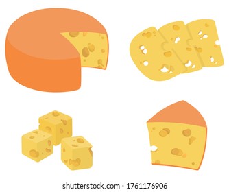 Set of cheese isolated on white background. Milk product in cartoon style.