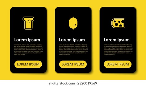 Set Cheese, Lemon and Bread toast. Business infographic template. Vector