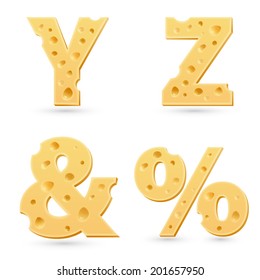 Set of cheese letters. Symbols isolated on white. Vector design element