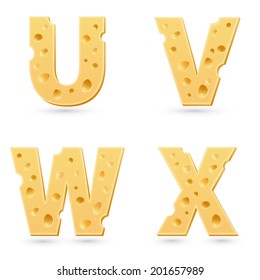 Set of cheese letters. Symbols isolated on white. Vector design element