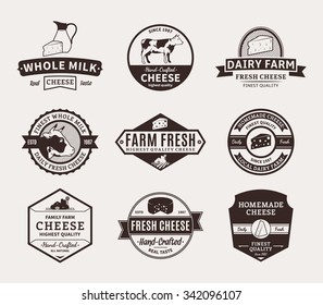 Set of cheese logo templates for groceries, agriculture stores, packaging and advertising