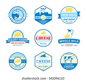 Set of cheese logo templates for groceries, agriculture stores, packaging and advertising