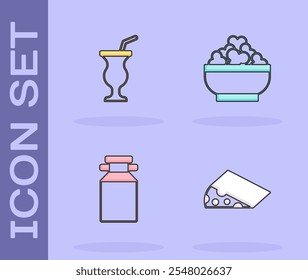 Set Cheese, Milkshake, Can container for milk and Cottage cheese icon. Vector