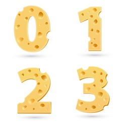 Set Of Cheese Numbers. Symbols Isolated On White. Vector Design Element