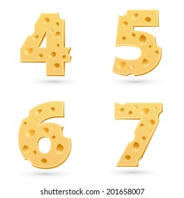 Set of cheese numbers. Symbols isolated on white. Vector design element