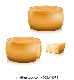 set of cheese patterns with reflection on a white background