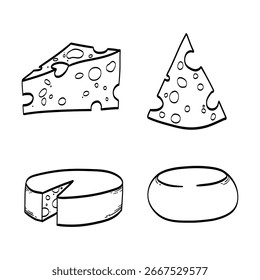 Conjunto de peças de queijo desenho de contorno de vetor