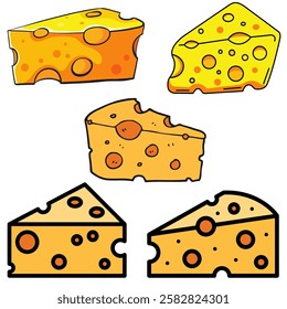 set of cheese slice illustration for food.