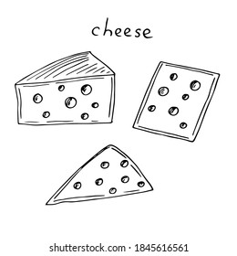 Set of cheese slices, vector illustration, hand drawing