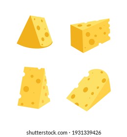 A set of cheese slices.Cheese of various shapes. Dairy products. Flat vector illustration