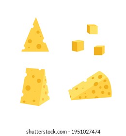 A set of cheese slices.Cheese of various shapes. Dairy products. Flat vector illustration
