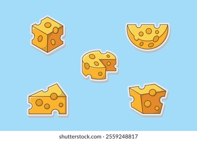 set of cheese sticker vectors, sweet cheese slice stickers