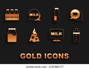 Set Cheese, Udder, Baby milk in a bottle, Lettering, Bottle with, Drinking yogurt, Bottled wooden box and  icon. Vector