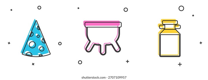 Set Cheese, Udder and Can container for milk icon. Vector