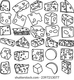 Set Käse-Vektorgrafik. Käsedoodle-Zeichnung
