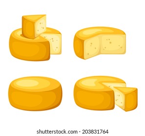 Set of cheese wheels isolated on a white background. Vector illustration.