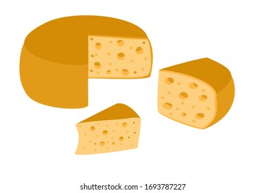 Set of cheese wheels and slices isolated on a white background. Сheese flat icon. Vector Head of cheese in flat style isolated on white background.