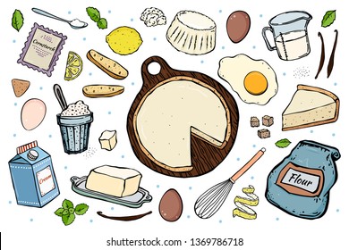 Set cheesecake and ingredients for cooking