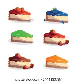 Set of cheesecakes with fruit fillings.Isolated vector illustration.