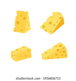 Un conjunto de quesos. Queso de varias formas. Productos lácteos. Ilustración vectorial plana