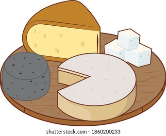 Set of cheeses. Cheese of different categories. Products on a wooden stand