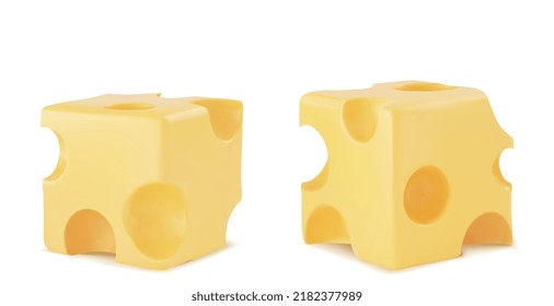 A set of cheesy, simple, stable and neat cheese cubes. Vector illustration